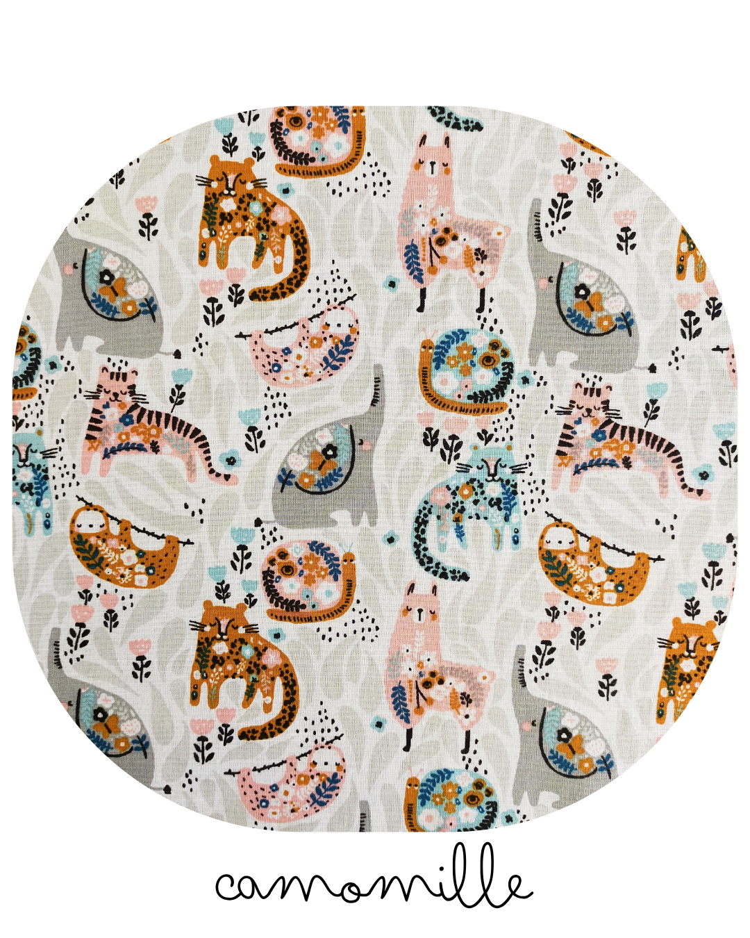 Motif : Imprimé bohème champêtre blanc gris rose bleu avec animaux endormis et petites fleurs
Composition : 100 % coton
Certification : Oeko-Tex Standard 100 (garanti sans substances nocives)
Entretien : Lavage en machine à 30 °C