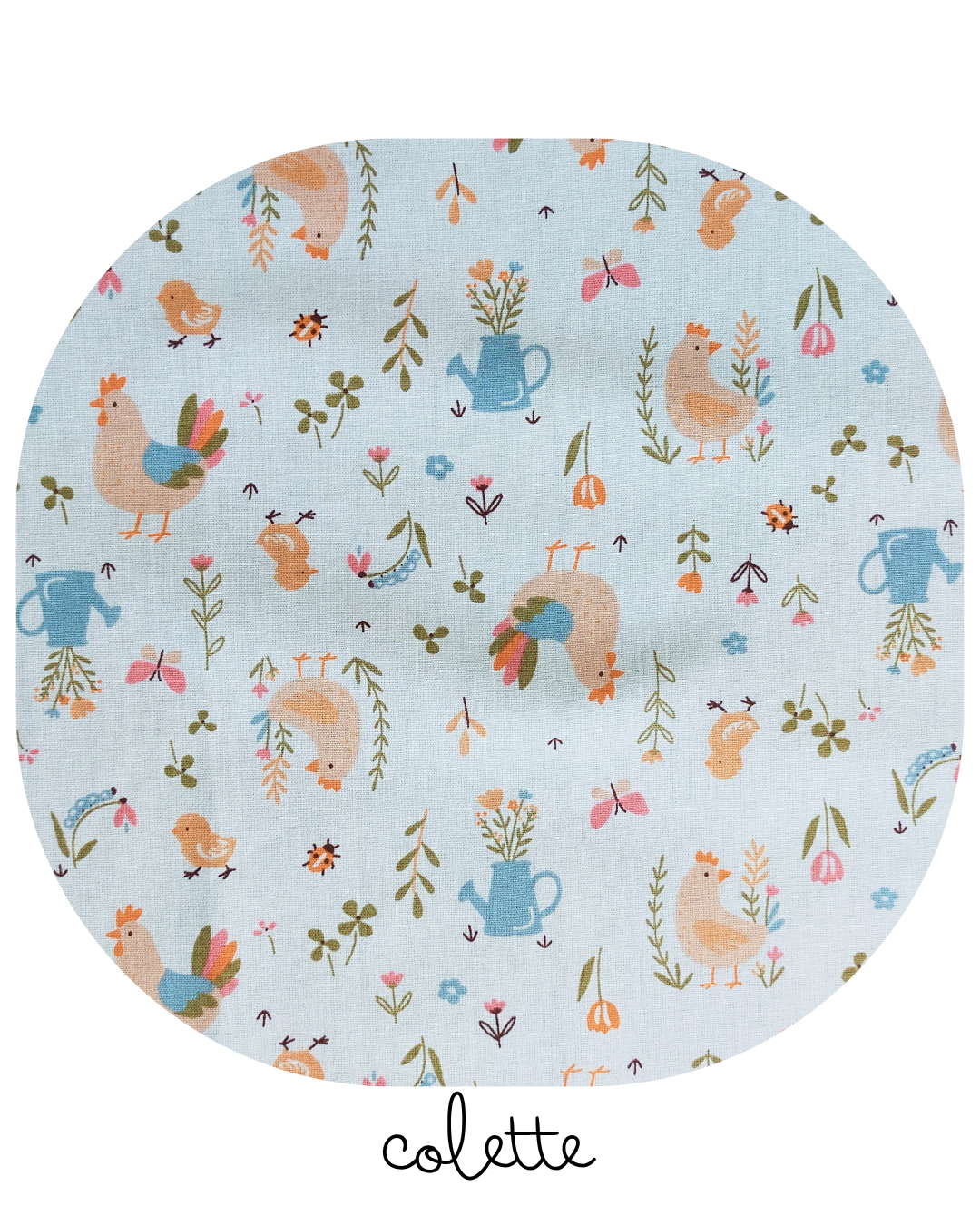 Motif : Imprimé blanc champêtre avec poules poussins et coqs
Composition : 100 % coton
Certification : Oeko-Tex Standard 100 (garanti sans substances nocives)
Entretien : Lavage en machine à 30 °C